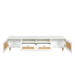 Farmhouse TV Stand with 2 Doors & 2 Open Shelves, White