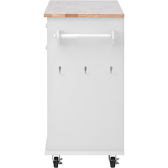 52.8" Width Kitchen Island Cart with Spice Rack, Towel Rack, Drawer, Rubber Wood Desktop & 5 Wheels Including 4 Lockable Wheels, White