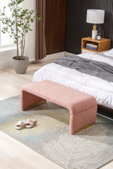 New Boucle Fabric Loveseat Ottoman Footstool Bedroom Bench Shoe Bench With Gold Metal Legs,Coffee Pink