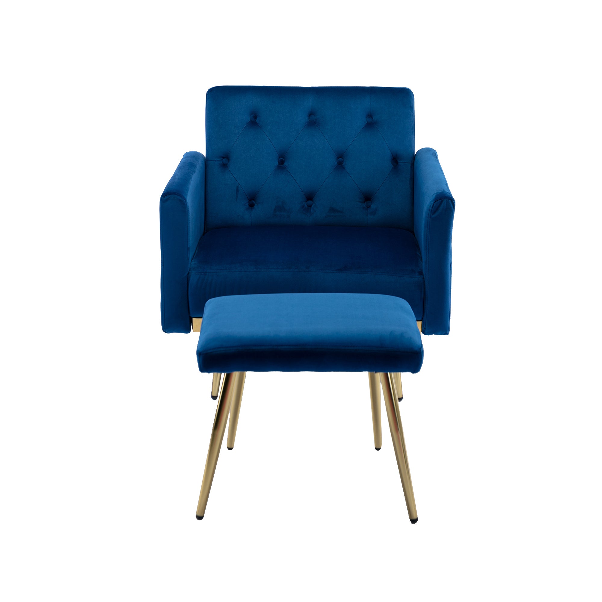 NOBLEMOOD Velvet Accent Chair with Adjustable Armrests and Backrest, Button Tufted Lounge Chair, Navy Blue