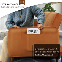 Convertible Sectional Sofa, Velvet Sleeper Couch Bed with 3-Level Reclining Backrest, Storage & Ottoman, Orange