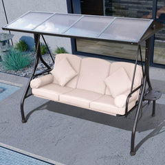 Outdoor Porch Swings with Adjustable PC Canopy, 3 Cushions, 2 Foldable Cup Holders & 4 Pillows, Khaki