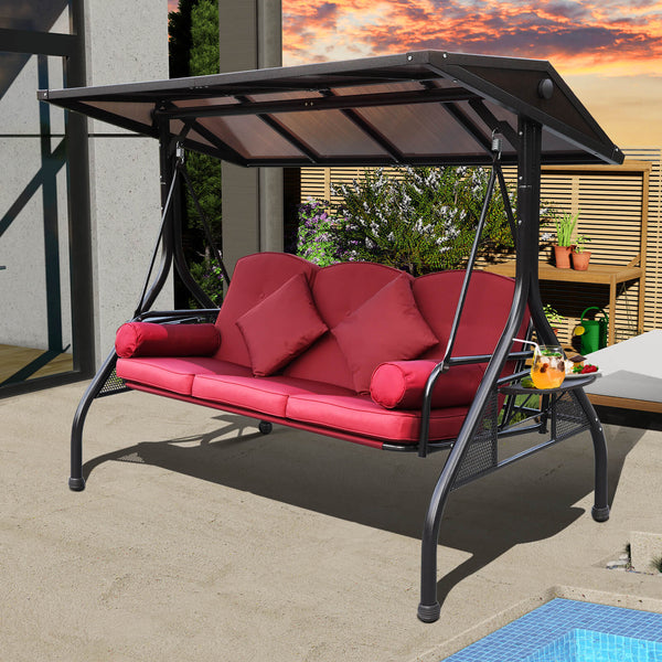 Patio Porch Swings with Polycarbonate Canopy, Cup Holders